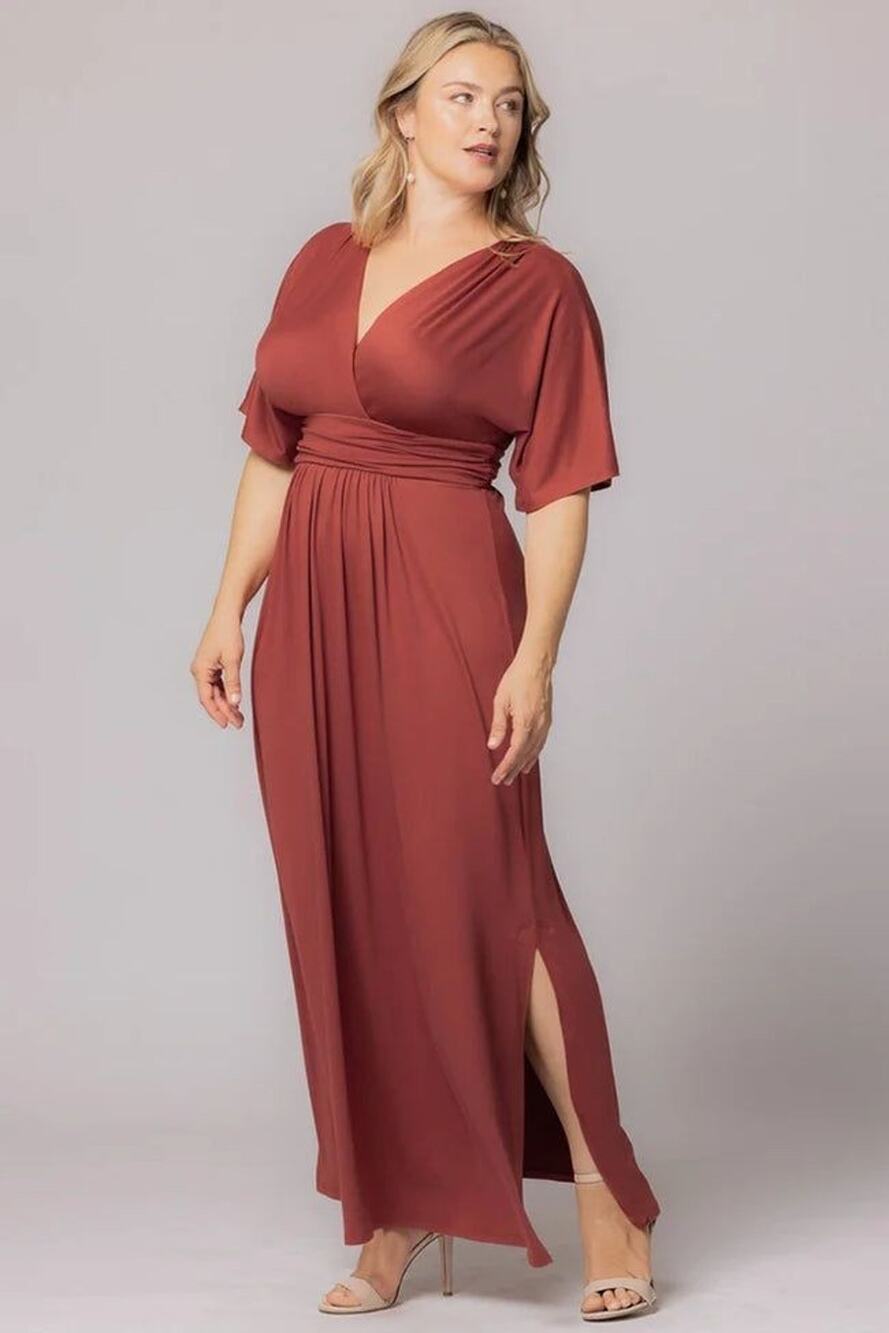 Kiyonna Dress Dusty Rose Vienna Style 4X Maxi Kimono Sleeve Slimming Side Slits